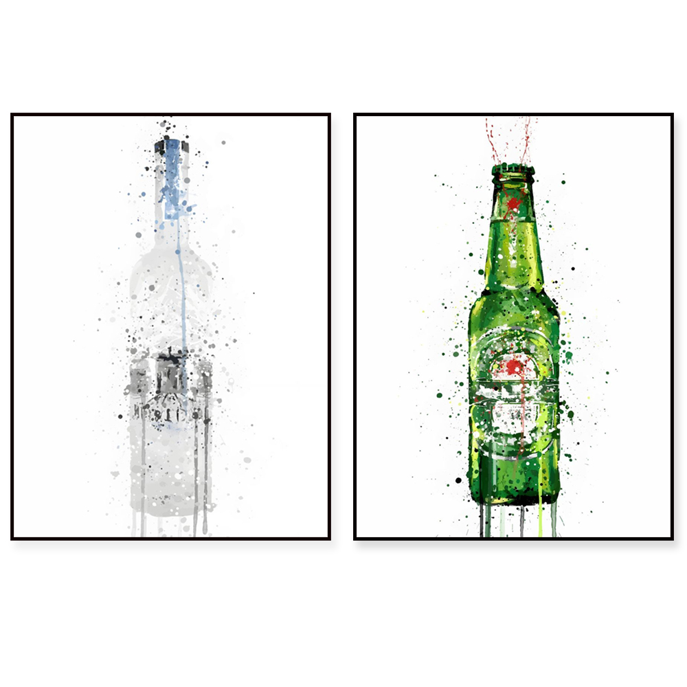 Beer Wine Gin - Poster artistico con champagne, birra, gin,