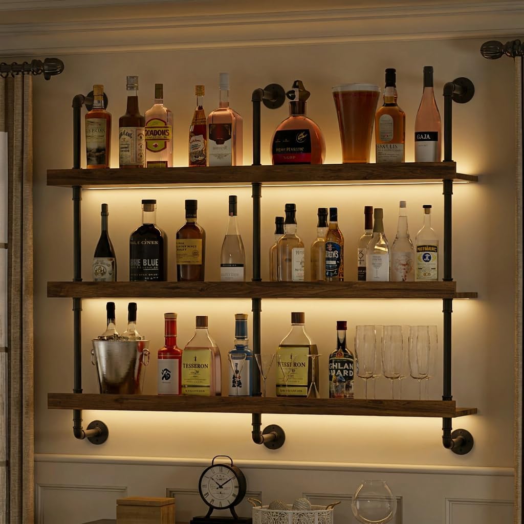 Wine Beer Liquor - Portabottiglie da parete con luce LED,