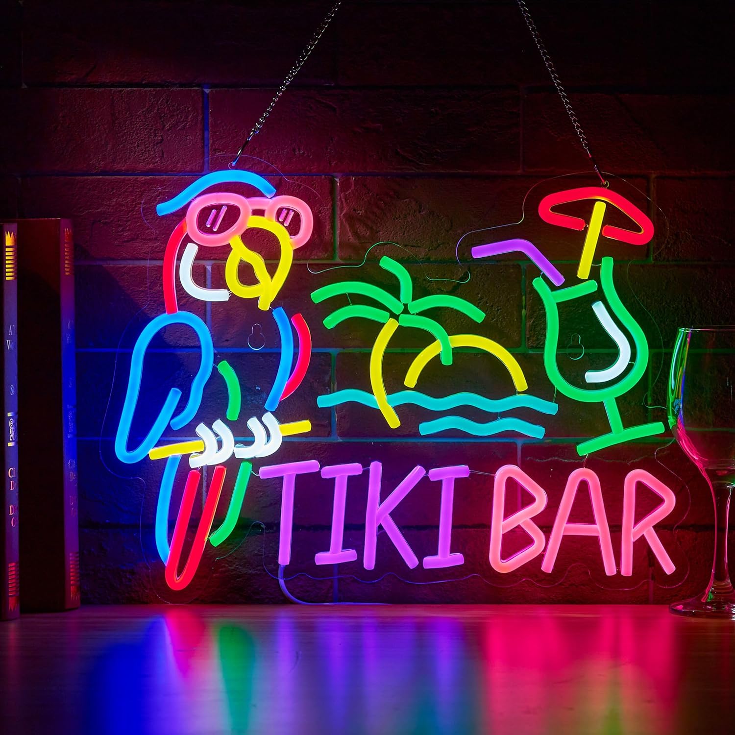 Beer & Wine Downtown - Insegna al Neon Tiki Bar con